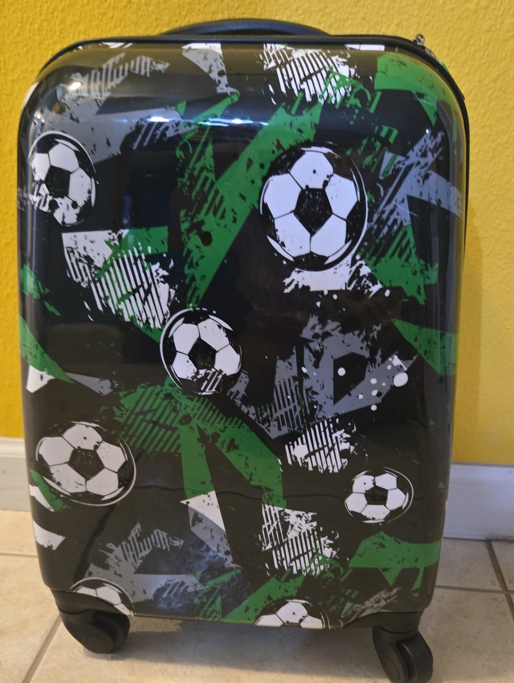 Black & Green Soccer Print Hardshell Carry-On Great Condition